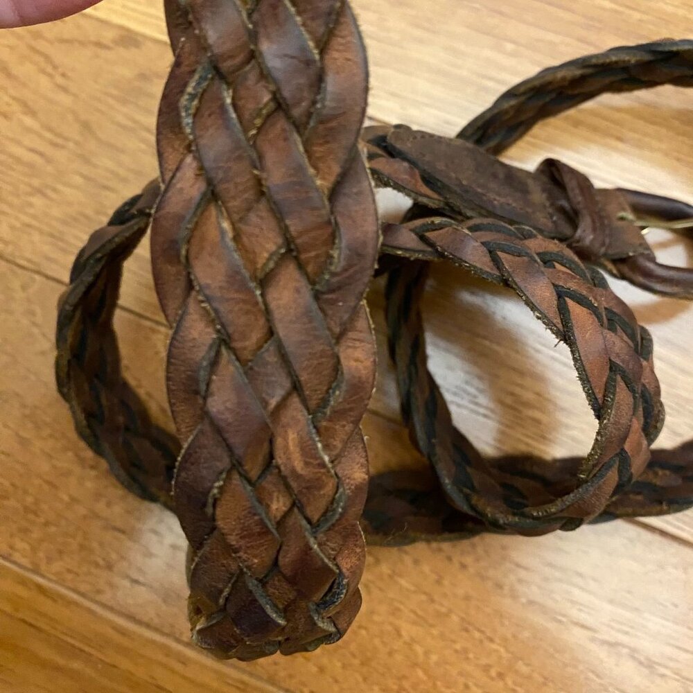 Vintage Brown Braided Leather Belt Size 42 Guatemala Genuine Rustic Boho Unisex - Picture 6 of 6